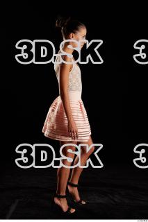 Walking reference of whole body white dress pink skirt black…